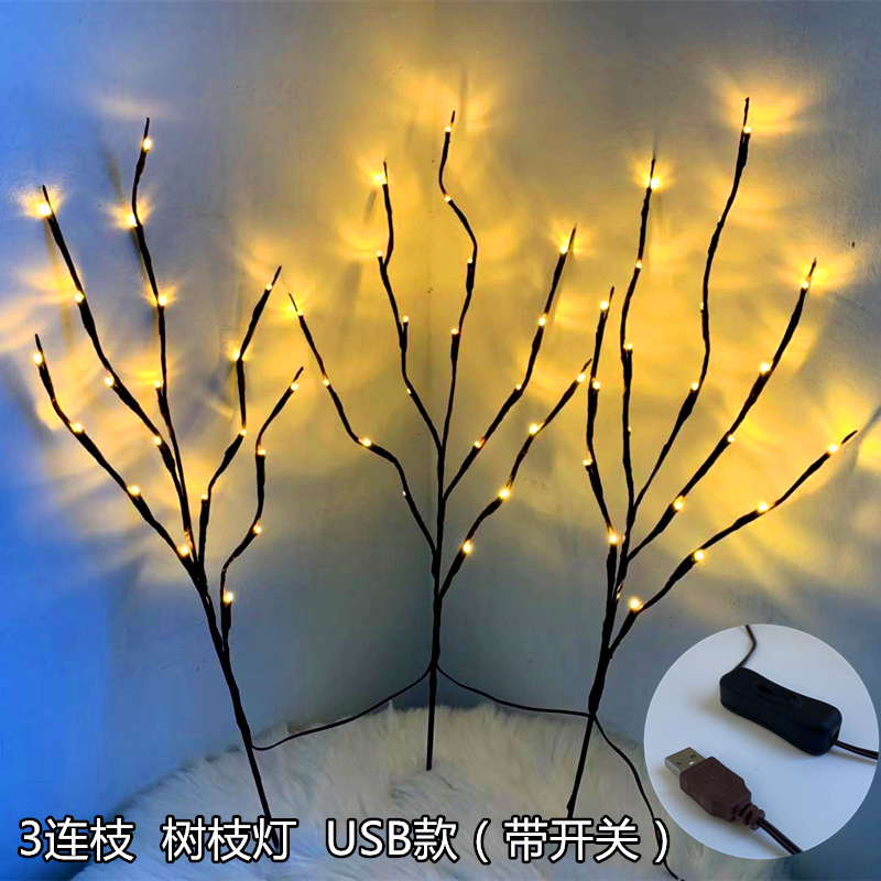 Led Lanterns 3 Branches USB Branch Lights Room Decoration Lights Holiday Lights Branch Lights 60 Head Flower Bottle Decorative Tree Lights