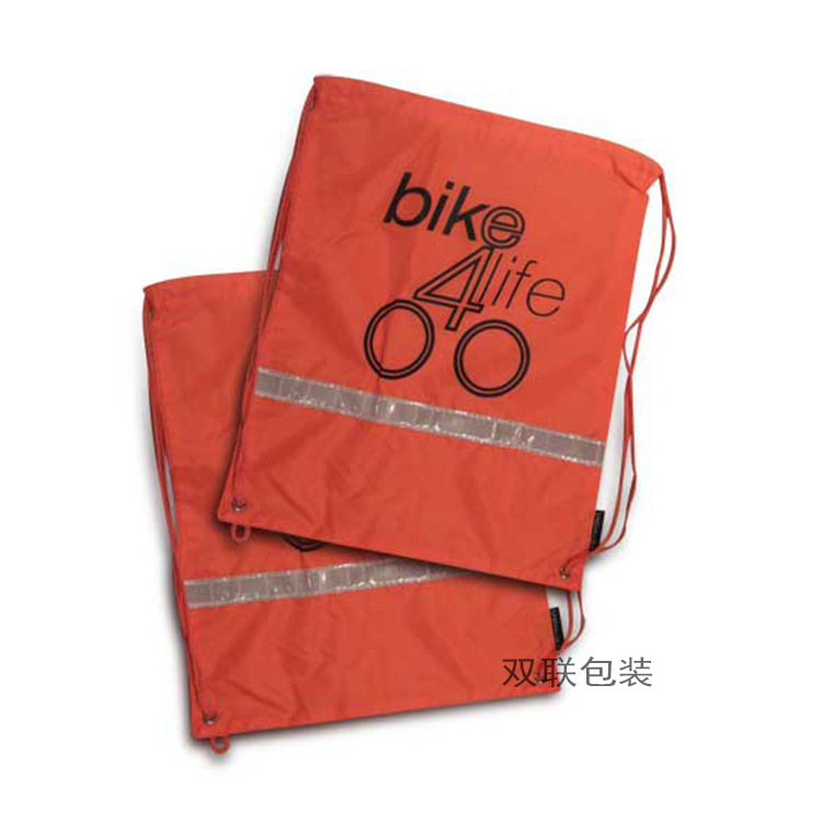 印刷夜光LOGO束口双肩包荧光反光涤纶拉绳收纳袋夜行健身束口包