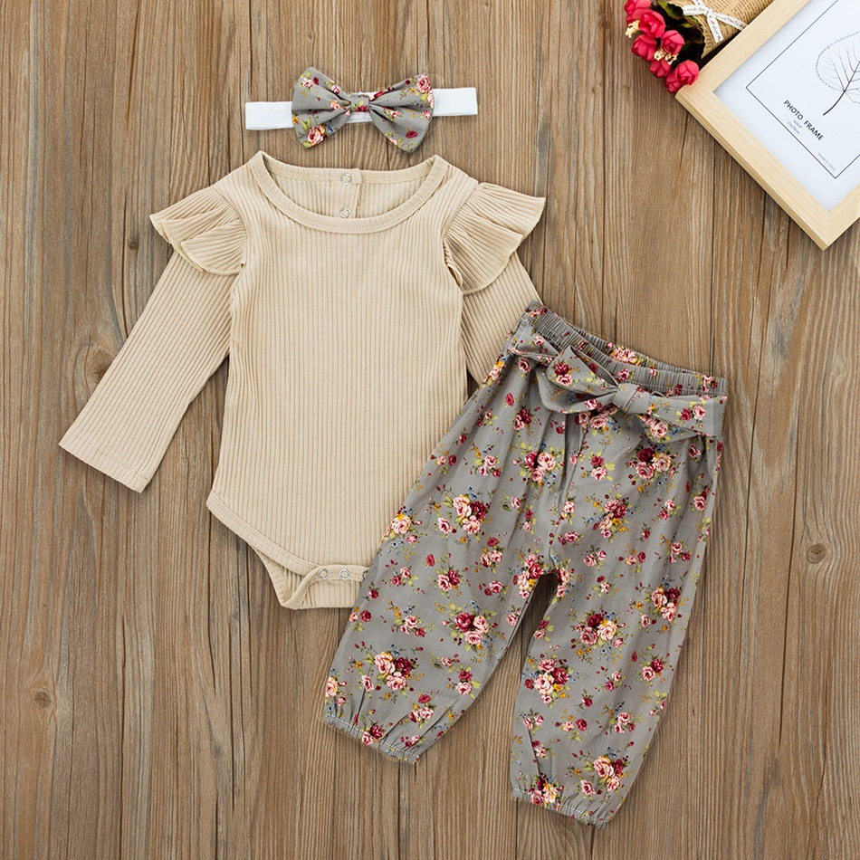 Foreign trade children's clothing wish explosion baby/toddler apricot color tights and flower trousers with headband set