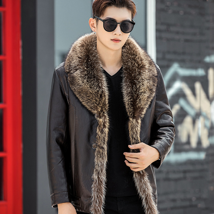 Men's Fur-Lined Leather Jacket, Winter Short Style with Fur Collar, Leather and Fur Lining, Thickened and Stylish Pu for Young and Middle-Aged Men Men's Fur-Lined Leather Jacket, Winter Short Style with Fur Collar, Leather and Fur Lining, Thickened and Stylish Pu for Young and Middle-Aged Men