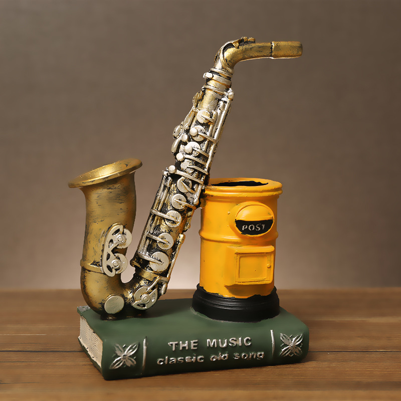 American saxophone resin crafts pen container ornaments violin storage pen container office home decoration 