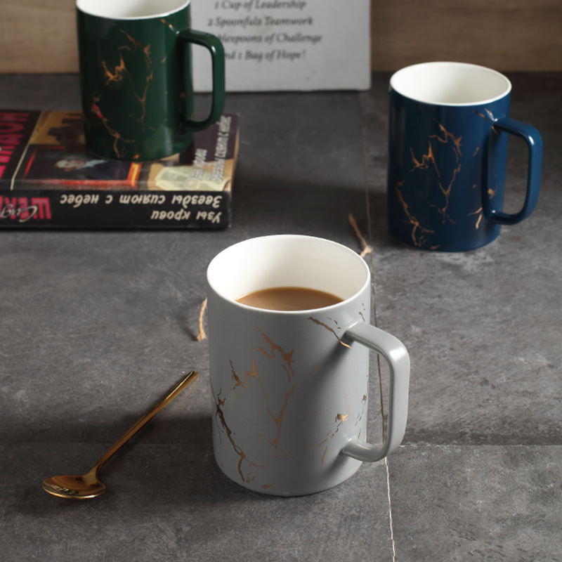 Nórdico patrón de piedra oro taza cerámica luz lujo simple Oficina té pareja leche hogar al por mayor