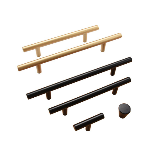 Gold aluminum alloy wardrobe handle black drawer cabinet door handle hardware Nordic simple solid handle single hole