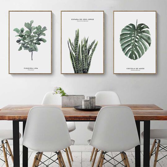 Modern Simple Living Room Decorative Painting Nordic Fresh Green Plant Leaves Hotel Apartment Homestay Restaurant Triple Hanging Painting