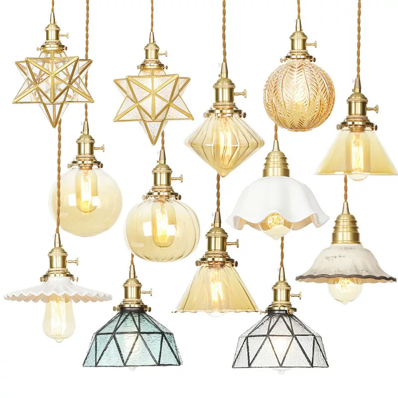 Modern and minimalistic copper glass creative ceiling lamp for living room for bed