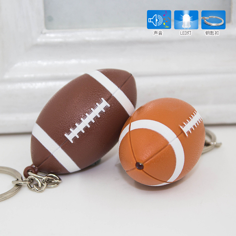 Small Gift Cartoon Mini Rugby Led Light Sound Luminous Keychain Accessories Led Light Keychain