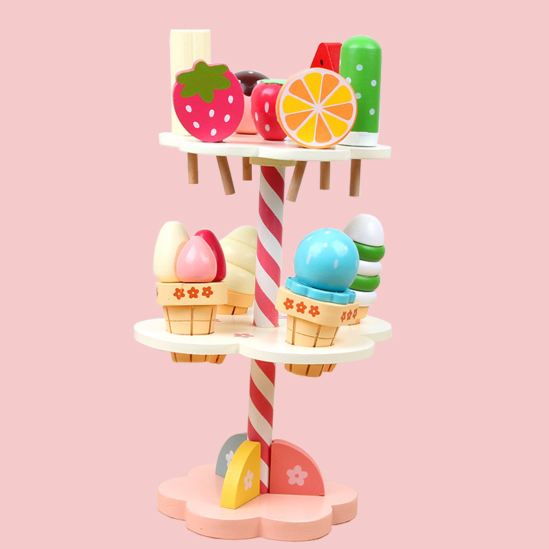 Simulación infantil de la cocina de fresa helado mesa de helado de tres capas de helado tachechele juguetes de madera