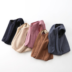 Children's winter padded vest new solid color cute teddy roll children's clothing autumn simple open jacket top wholesale