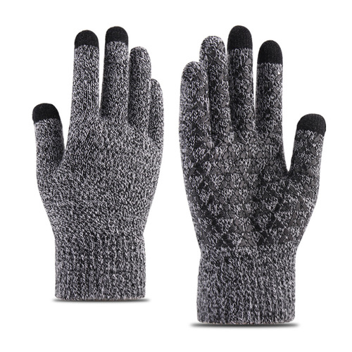 Knitted warm gloves for winter, unisex couple's padded and thick woolen anti-slip touch screen gloves, factory wholesale