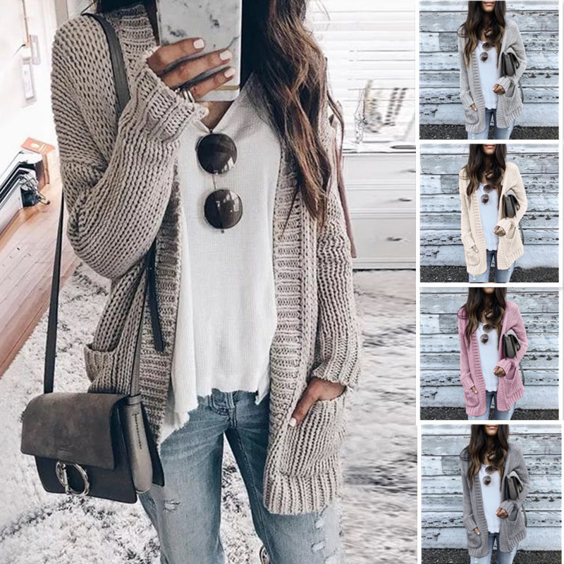 Otoño e invierno Comercio exterior transfronterizo europeo y americano eBay Amazon caliente color sólido suéter de punto abrigo de mujer