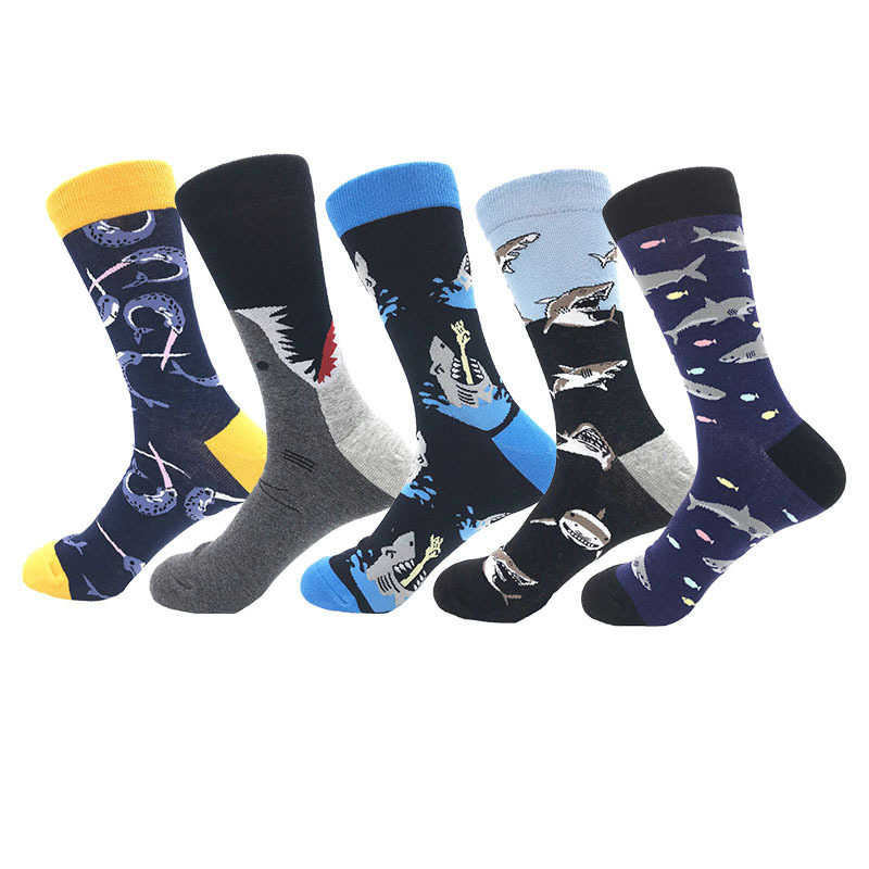 Cross-border supply of men's socks European and American fashion tube cartoon animal Shark Robot autumn and winter fashion factory can be customized