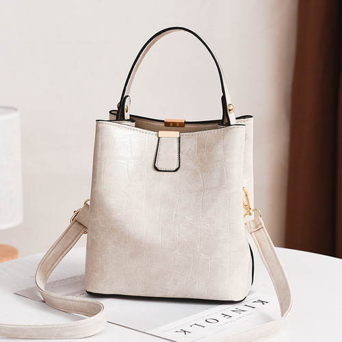Bag Lady 2024 New Fashion Pressed Flower Crocodile Texture Bucket Bag Quality Stylish Single Shoulder Handbag Dropshipping One Piece
