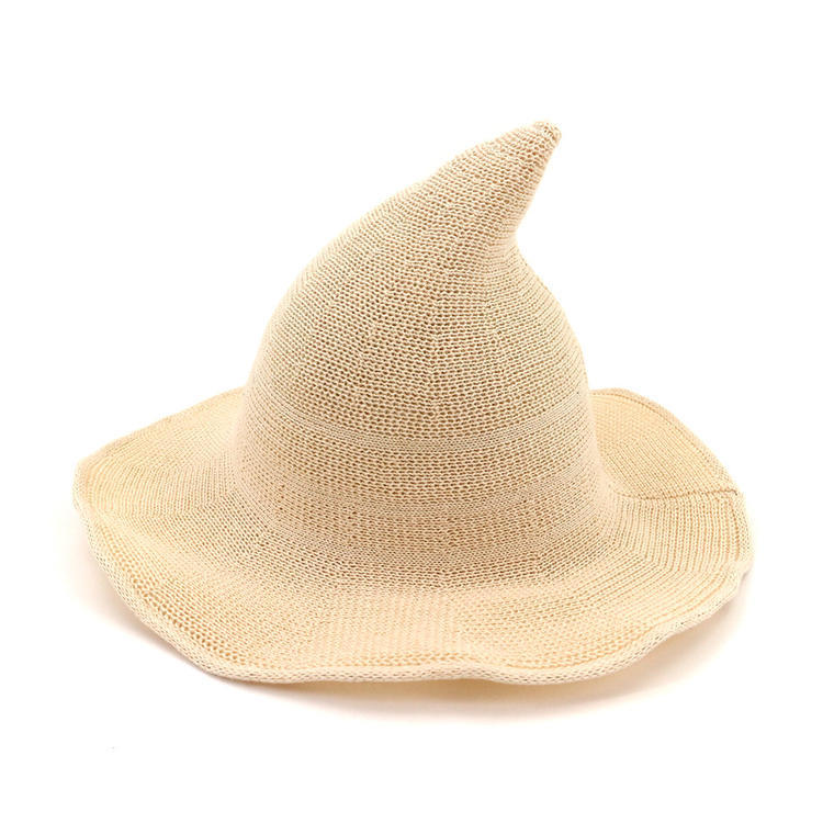 Hat Women's Korean Style Witch Hat Pointed Big-brimmed Hat Cotton Yarn Knitted Witch Hat Top Hat Foldable Basin Hat Fisherman Hat