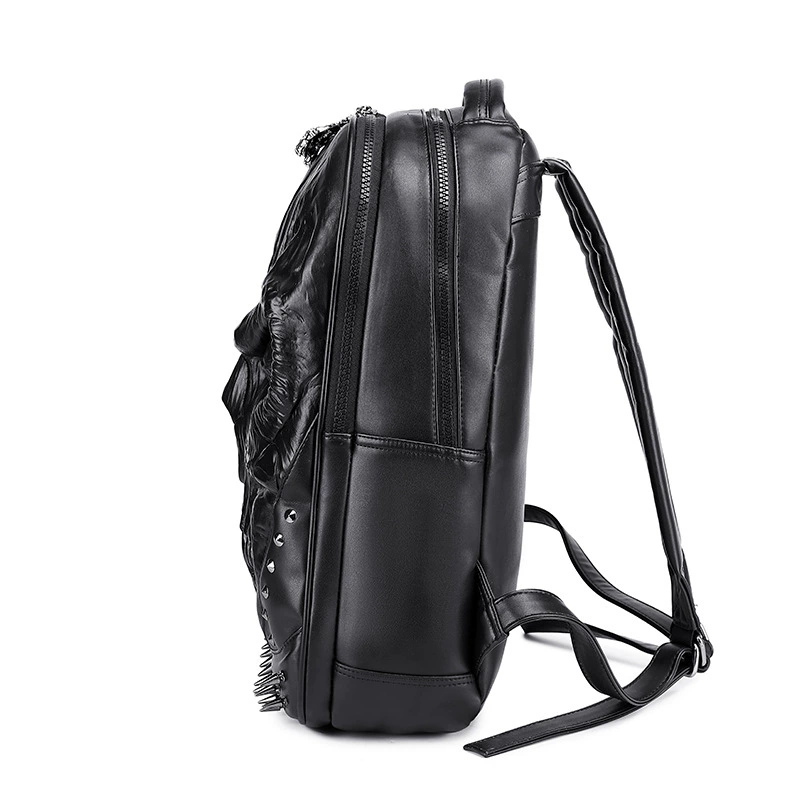 Backpack 3D embossed polyurethane, unisex shoulder bag, skull design with studs