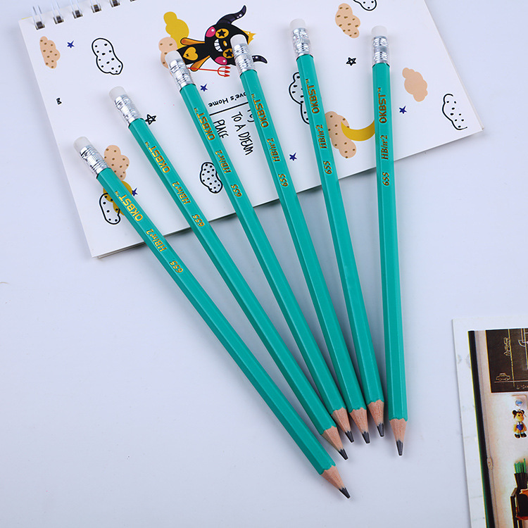 Ventas directas de la fábrica madera-como estudiante lápiz LOGO niños HB con cabeza de goma no fácil de romper lápiz