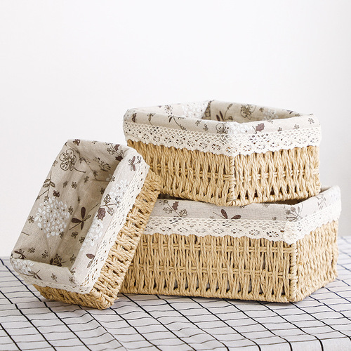 Woven storage baskets, storage boxes, desk fabric storage, simple snack baskets, living room rattan storage baskets