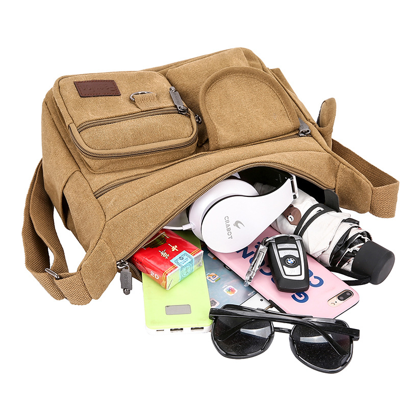 Nueva bolsa de mensajero transfronteriza para hombres de mediana edad y ancianos simple mochila de lona casual al aire libre multi-Bolsillo simple bolsa de hombro