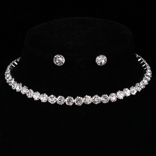 European and American fashion simple single row sparkling diamond necklace necklace earrings two-piece set wedding accessories bridal set N5470