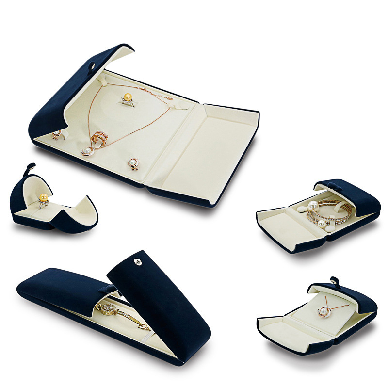 雙開深藍絨布創意求婚戒指盒鑽戒盒結婚對戒盒吊墜手鍊項鍊手鐲盒