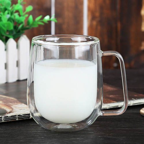 Double-handled glass cup, heat-resistant teacup, transparent coffee cup, glass juice cup, milk cup, cafe glassware