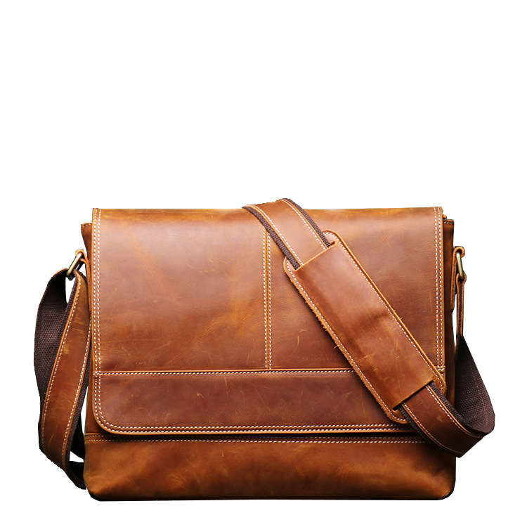 Qijia fábrica de los nuevos hombres retro apenado bolso de hombro de cuero Crazy Horse de cuero bolsa de mensajero de gran capacidad A4 archivo bolsa