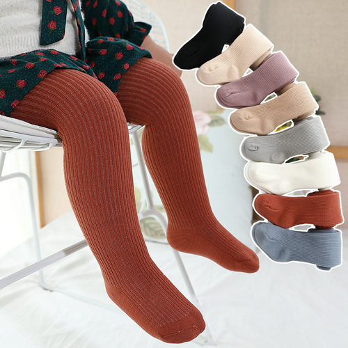Winter Thick Ribbed Baby Girl Leggings Warm Fleece Vertical Striped Base Socks for Girls Children Leggings