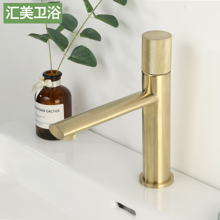 Cross-border e-commerce dedicated to brushed gold bathroom wash basin bathroom copper hot and cold faucet