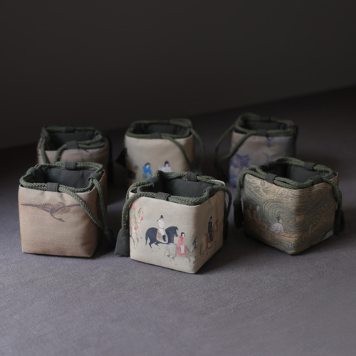 Erya manufacturer wholesale storage bag travel tea set cotton teapot tea cup cloth bag tea cup ancient painting tea cup cloth bag