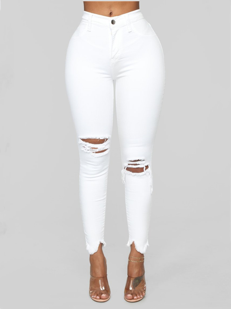 Pantalones rasgados de color sólido de verano para mujer europeos y americanos de eBay AliExpress Wish
