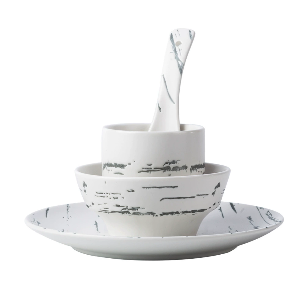 Ceramic marble tableware for hotel, matte white set, 4 piece set, simple and elegant design