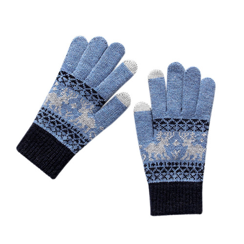 Christmas Glove Women Autumn Winter Warmth Cold Prevention Five Finger Cycling Touch Screen Knitting Cold Prevention Men Students Wholesale