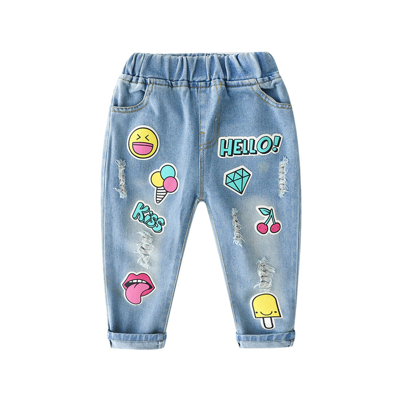 Autumn 2019 New Children's Denim Trousers Children's Unisex All-Match Trousers Baby's Ice Cream Printed Trendy Pants