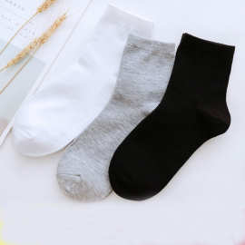 秋季袜子男士中筒袜 纯色黑白灰男商务袜地摊袜跑量款舒适