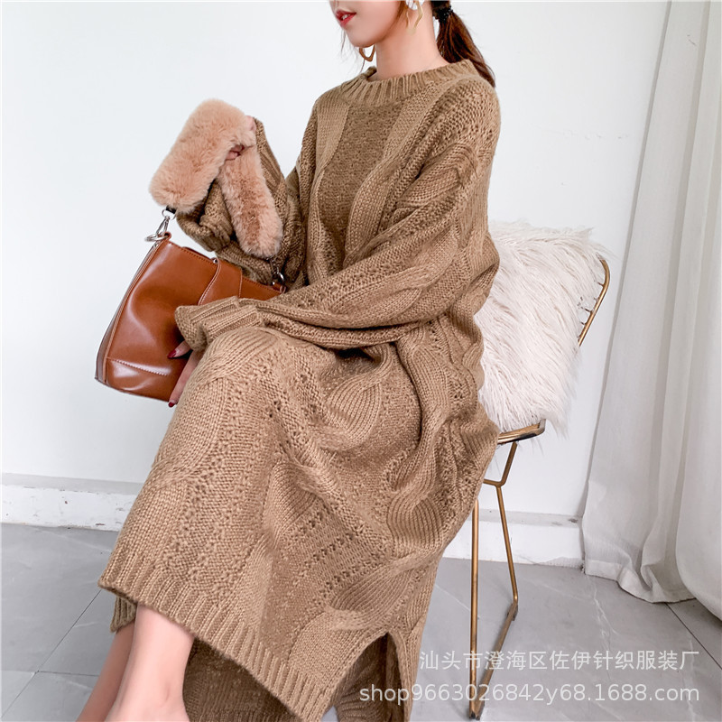 Clearance Sale, No Returns or Exchanges: Women's Thick Loose Lazy Style Knitted Mohair Cable Pullover Sweater Dress