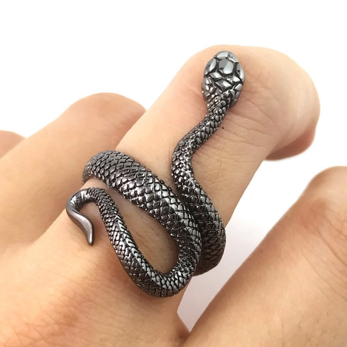 New European and American retro silver-plated lacquered snake unisex ring source manufacturer supply price wholesale