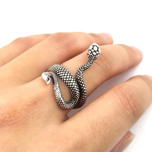 New European and American retro silver-plated lacquered snake unisex ring source manufacturer supply price wholesale