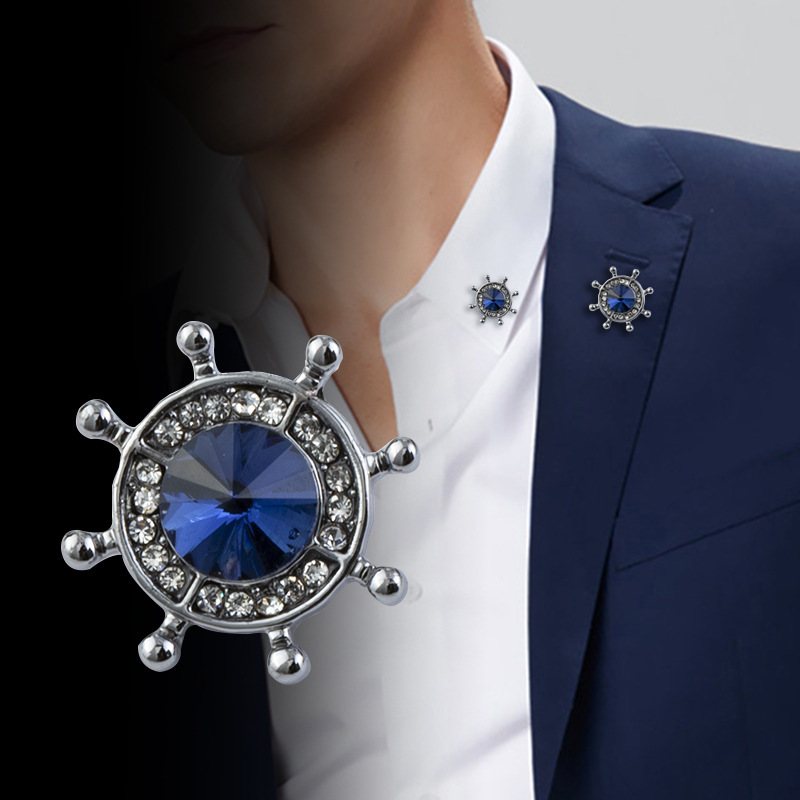 Mini style navy trumpet anchor rudder collar pin buckle men's and women's collar flower shirt suit brooch corsage jewelry wholesale
