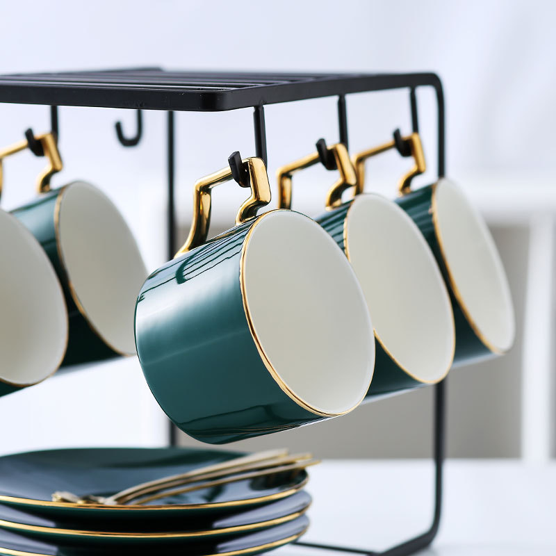 Estilo europeo pequeño Luz de lujo borde dorado taza de café y platillo traje de cerámica juego de té de la tarde del hogar Luoshi Flower House Flower Tea Appliance