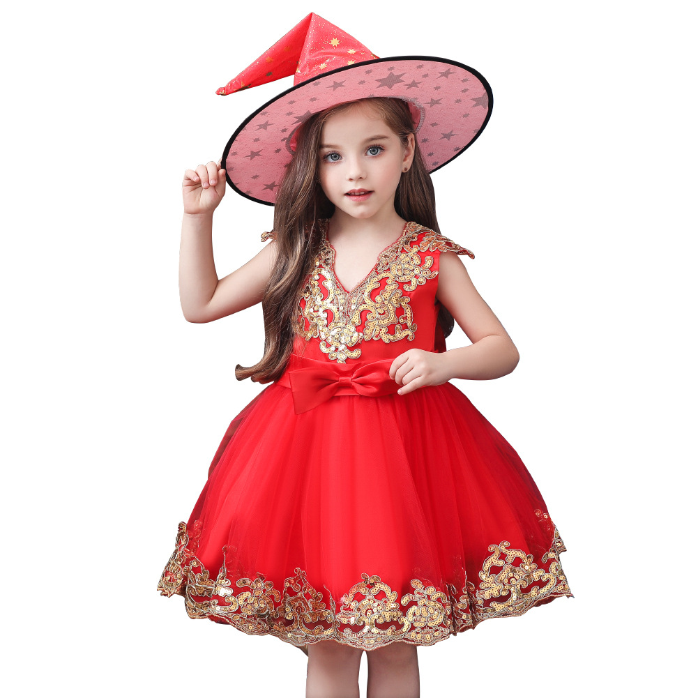 Vestido de niña de Amazon Vestido de princesa Traje de Halloween Vestido rojo para niños Vestido de malla con lentejuelas para niños medianos y grandes