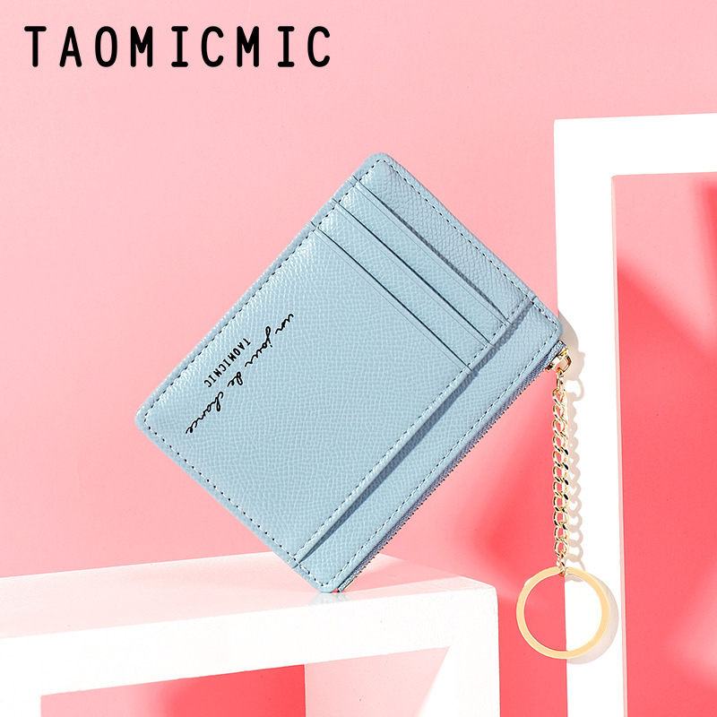 New Pure Color Thin Multi-Card Slot Card Holder Mini Keychain Small Wallet Fashionable Zipper Women's Coin Purse