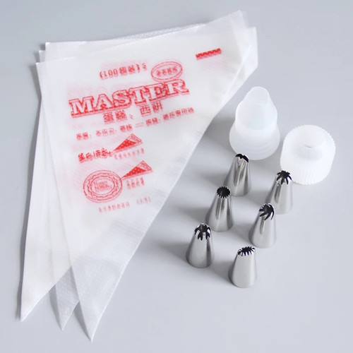 Thickened disposable decorating bag, reusable decorating bag, cake decorating nozzle tool set, large, medium and small, 100 pieces