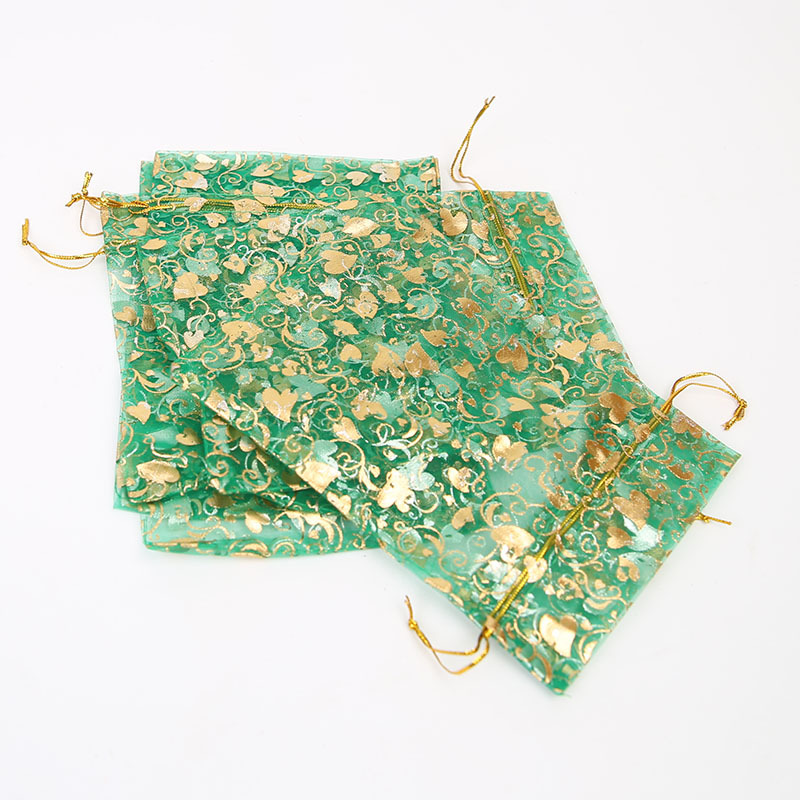 楚香恋束口纱袋 库存现货欧根纱纱袋 12*17cm珠宝首饰心型烫金