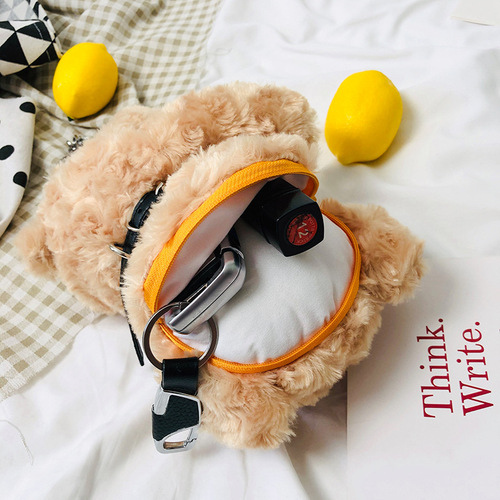Internet celebrity bouncy bear crossbody bag new ins creative teddy bear chain plush bag Korean style shoulder bag