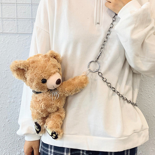 Internet celebrity bouncy bear crossbody bag new ins creative teddy bear chain plush bag Korean style shoulder bag