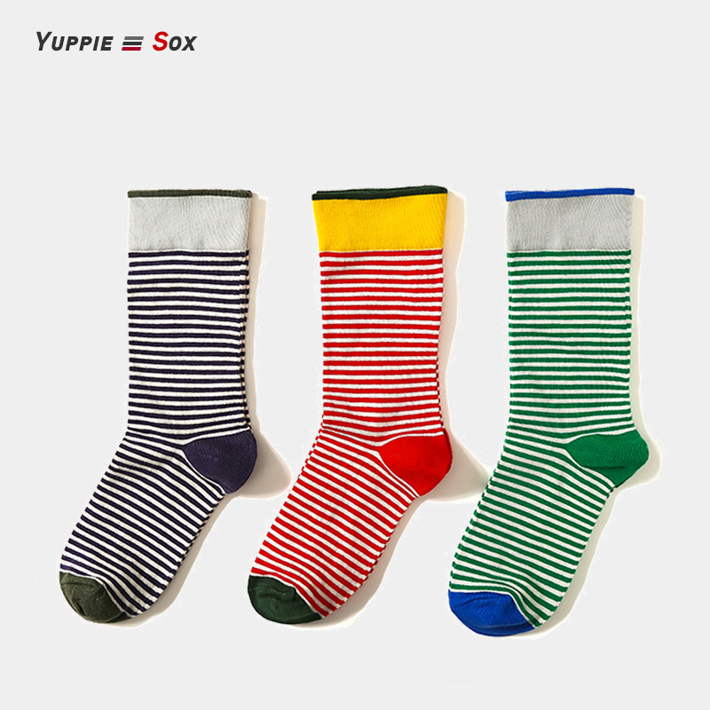 French Socks Women's Fashionable Socks Cotton Socks Personalized Casual Striped Internet Popular Jacquard Striped Skateboard Sesame Street ins Breathable