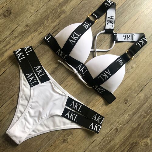 2020 AliExpress Amazon Letter Bikini Women's Split Push Up Bikini Hard Cup Swimsuit