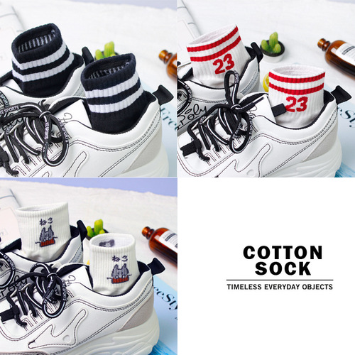 Socks, women's Japanese mid-tube socks, spring and summer, preppy style, cartoon boat socks, cotton sports, all-matching breathable short socks wholesale