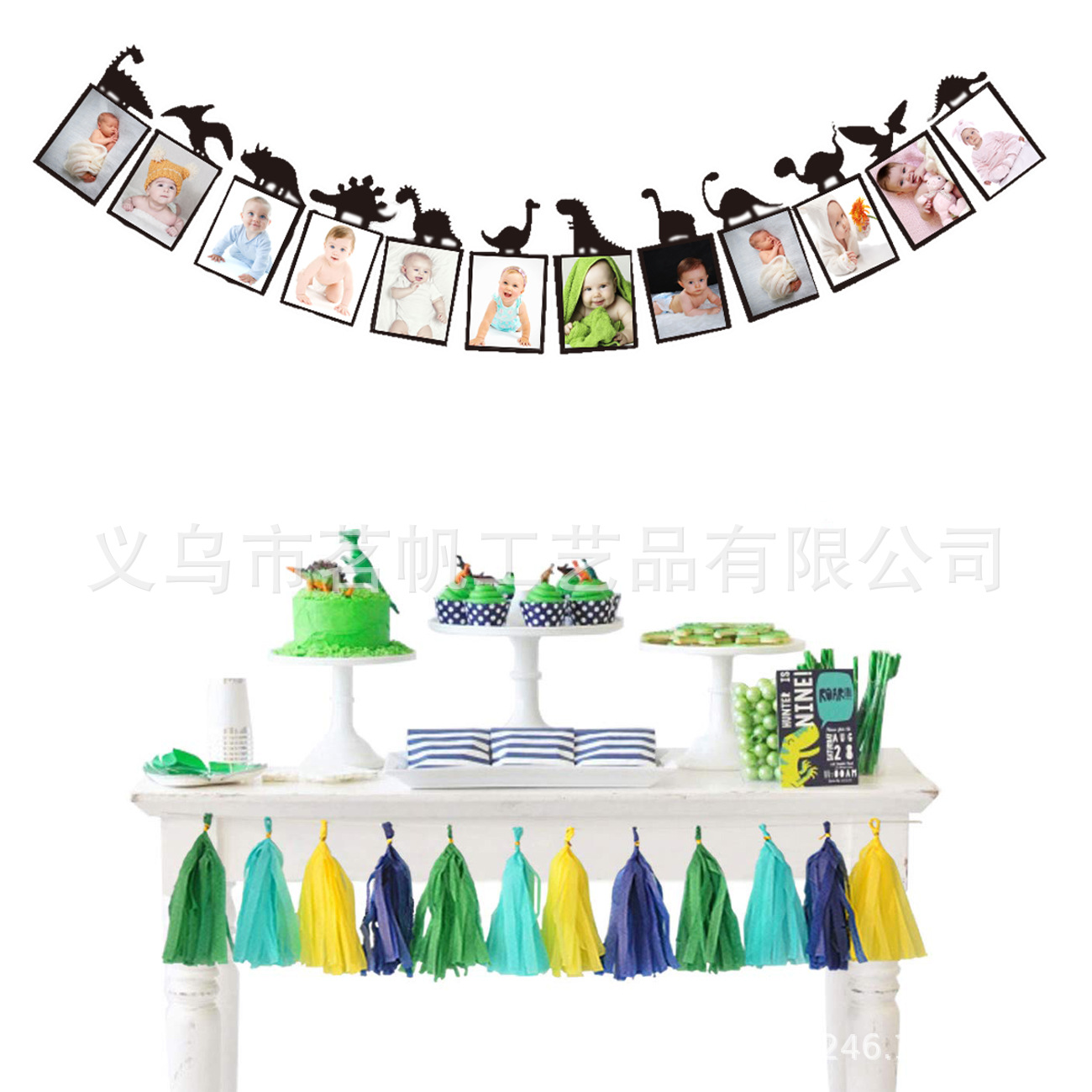 Dinosaurio foto tire bandera bebé cumpleaños tire flor foto clip creativo cumpleaños banner