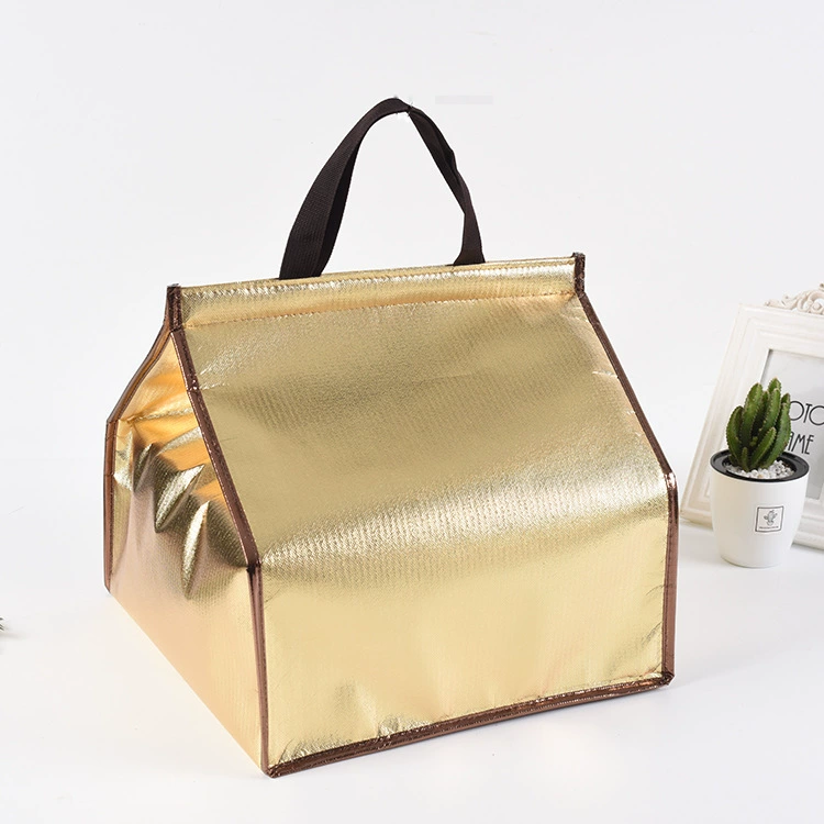 Insulated Thermal Picnic Bag, gold foil, foldable with aluminum-foil & pearl-cotton lining