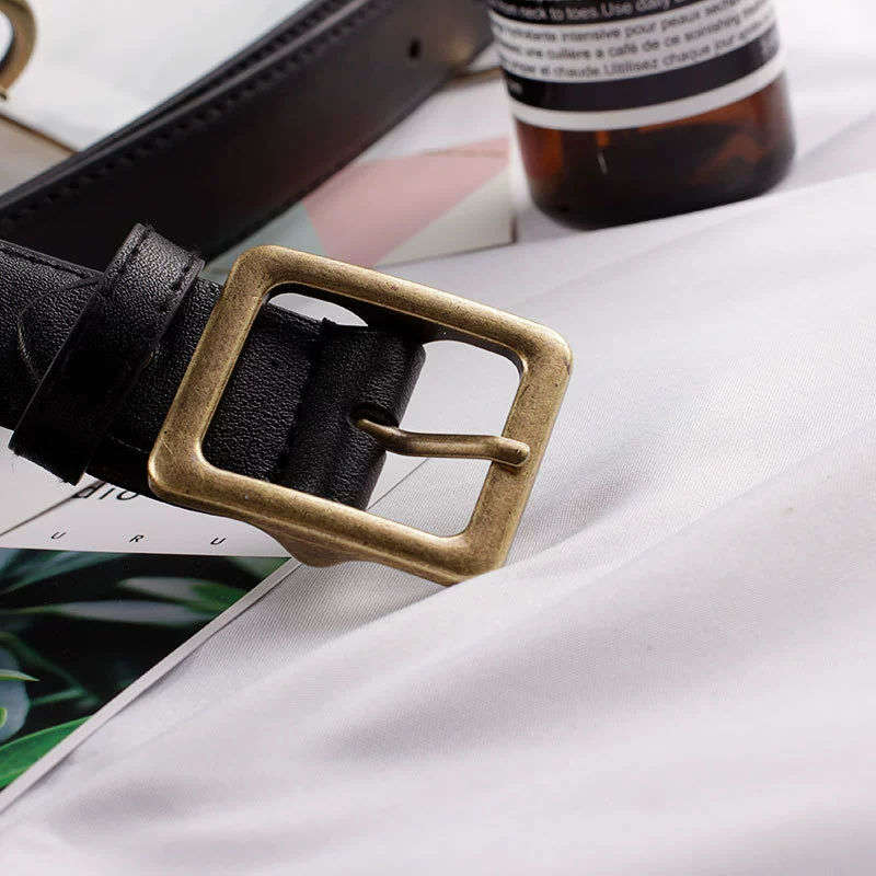 Retro metal buckle, universal polyurethane belt for leisure, Korean style, wholesale